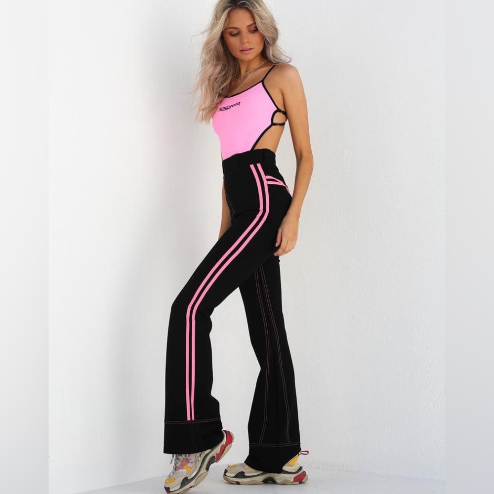 I.AM.GIA Astrid Pants High Waisted Flare Pants Black & Pink Size Large Like New